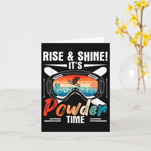 Retro Ski Winter Sport Skiing Rise &amp; Shine! It カード (黄色い花)