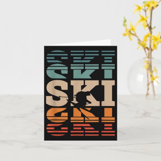 Retro Skiing Ski _1  カード (黄色い花)