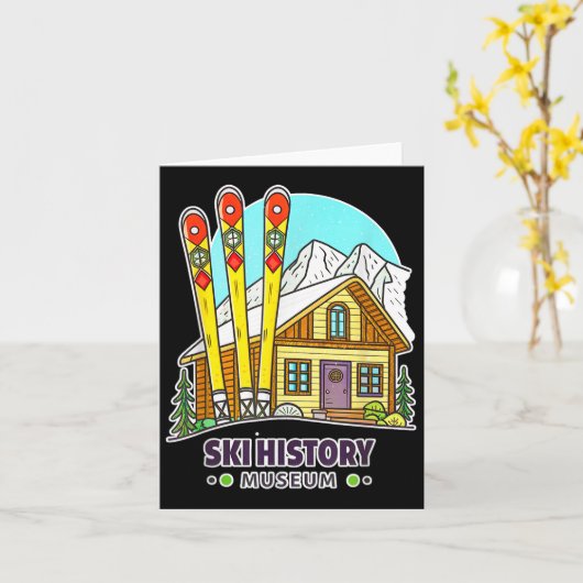 Retro Skiing Ski History Museum And Mountain Cabin カード (黄色い花)