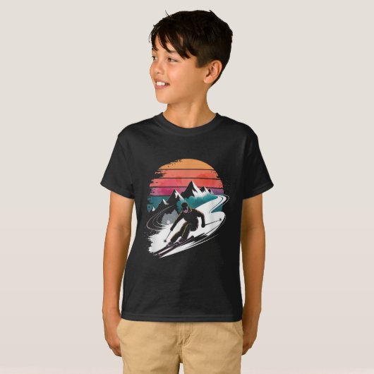 Retro Skiing Ski  Tシャツ (正面フル)