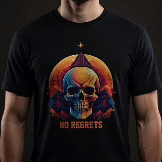 Retro Skull Mountain Sunset No Regrets Graphic Tシャツ