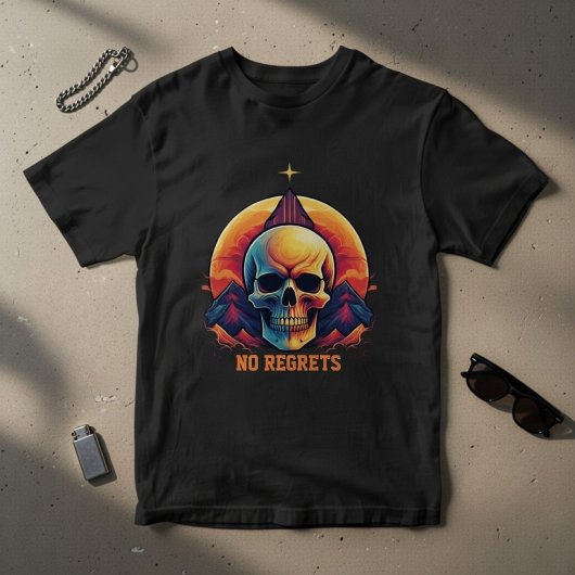 Retro Skull Mountain Sunset No Regrets Graphic Tシャツ