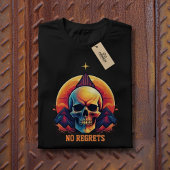 Retro Skull Mountain Sunset No Regrets Graphic Tシャツ