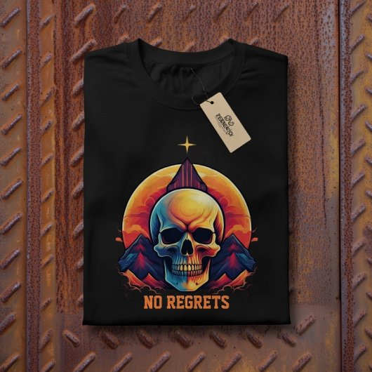 Retro Skull Mountain Sunset No Regrets Graphic Tシャツ