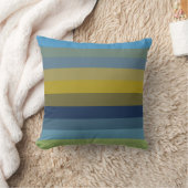 Retro Sky Blue & Ochre Horizontal Stripes クッション (ブランケット)