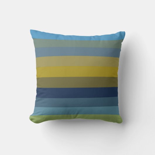 Retro Sky Blue & Ochre Horizontal Stripes クッション (正面)