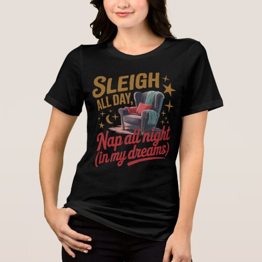 Retro Sleigh All Day Christmas Design トライブレンドTシャツ (正面)