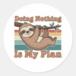 Retro Sloth Lazy Quote Vinyl Sticker ラウンドシール