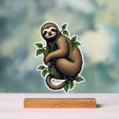 Retro Sloth Line Art Vintage Tee (4) アクリルサイン (ニュートラル)