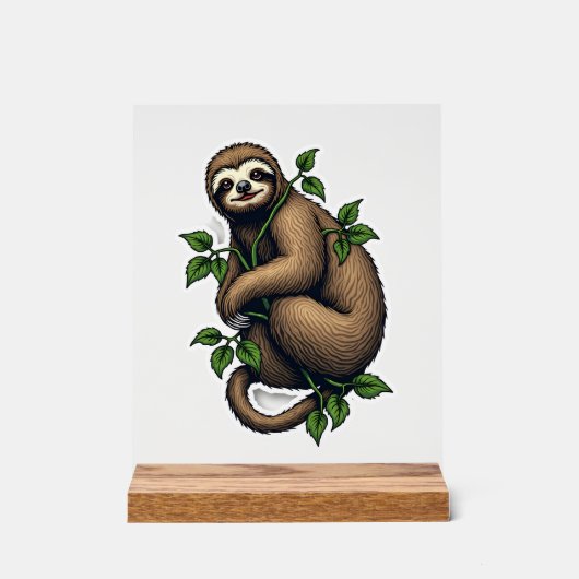 Retro Sloth Line Art Vintage Tee (4) アクリルサイン (正面)