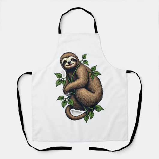 Retro Sloth Line Art Vintage Tee (4) エプロン (正面)