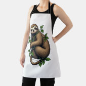 Retro Sloth Line Art Vintage Tee (4) エプロン (インサイチュ)