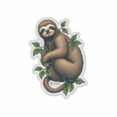 Retro Sloth Line Art Vintage Tee (4) シール (正面)