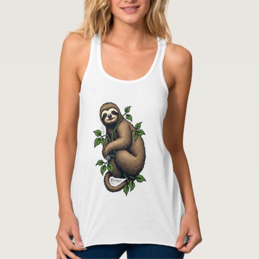 Retro Sloth Line Art Vintage Tee (4) タンクトップ (正面)