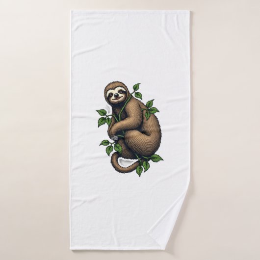 Retro Sloth Line Art Vintage Tee (4) バスタオル (バスタオル)