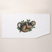 Retro Sloth Line Art Vintage Tee (4) バスタオル (バスタオル)