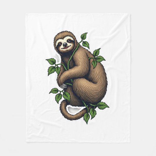 Retro Sloth Line Art Vintage Tee (4) フリースブランケット (正面)