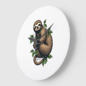 Retro Sloth Line Art Vintage Tee (4) ラージ壁時計 (傾斜)