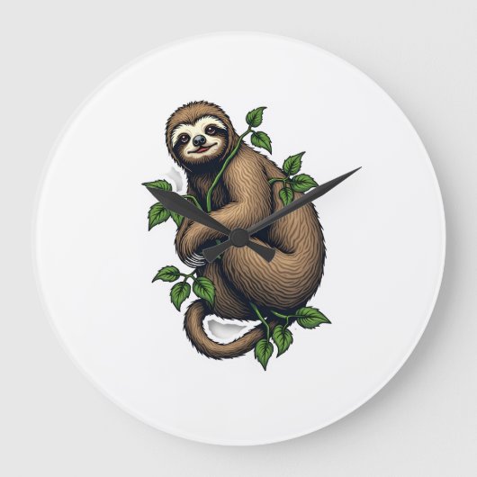 Retro Sloth Line Art Vintage Tee (4) ラージ壁時計 (正面)