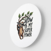 Retro Sloth Quote Shirt Funny Slow Life Vintage Te ラージ壁時計 (傾斜)
