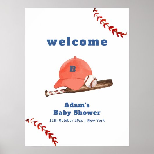 Retro Slugger Baseball Boy Baby Shower Welcome ポスター (正面)