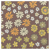 Retro Small Flowers Orange Yellow Brown Pattern ファブリック (クローズアップ)