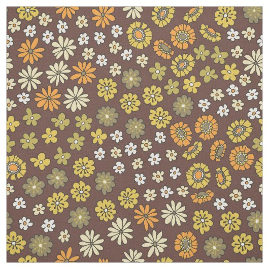 Retro Small Flowers Orange Yellow Brown Pattern ファブリック (見本)