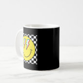 Retro Smile Face Checkered Pattern Preppy Happy Fa コーヒーマグカップ (正面左)