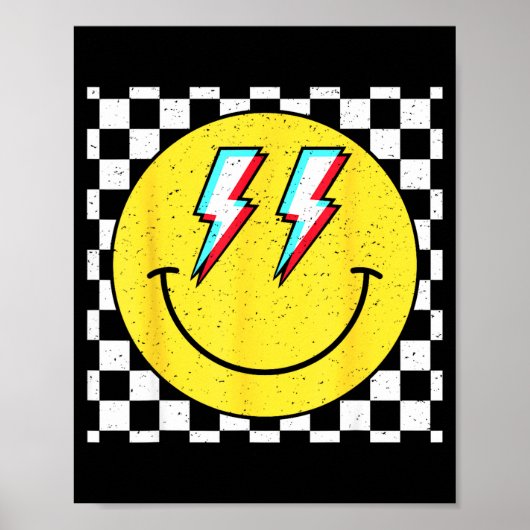 Retro Smile Face Checkered Pattern Preppy Happy Fa ポスター (正面)