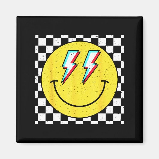 Retro Smile Face Checkered Pattern Preppy Happy Fa マグネット (正面)