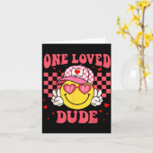 Retro Smile Face One Loved Dude Valentines Day Men カード (黄色い花)