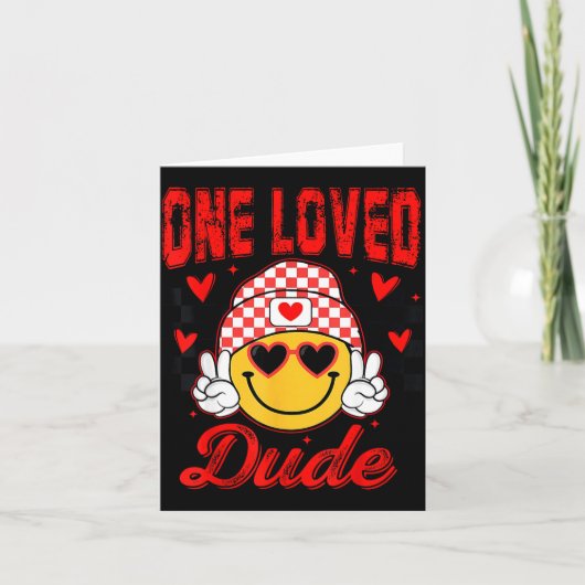 Retro Smile Face One Loved Dude Valentines Day Men カード (正面)