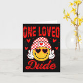 Retro Smile Face One Loved Dude Valentines Day Men カード (黄色い花)