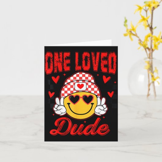 Retro Smile Face One Loved Dude Valentines Day Men カード (黄色い花)