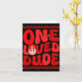 Retro Smile Face One Loved Dude Valentines Day Men カード (黄色い花)