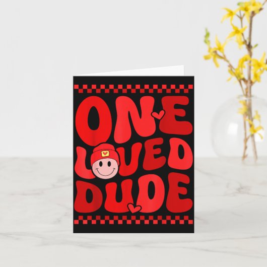 Retro Smile Face One Loved Dude Valentines Day Men カード (黄色い花)