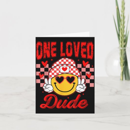 Retro Smile Face One Loved Dude Valentines Day Men カード (正面)