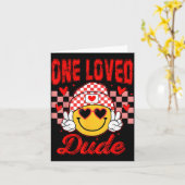 Retro Smile Face One Loved Dude Valentines Day Men カード (黄色い花)