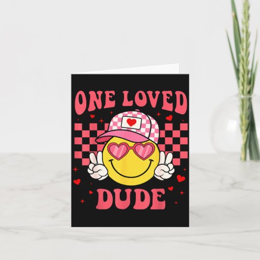 Retro Smile Face One Loved Dude Valentines Day Men カード (正面)