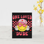 Retro Smile Face One Loved Dude Valentines Day Men カード (黄色い花)