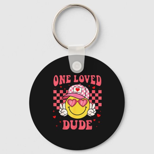 Retro Smile Face One Loved Dude Valentines Day Men キーホルダー (正面)