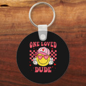 Retro Smile Face One Loved Dude Valentines Day Men キーホルダー (正面)