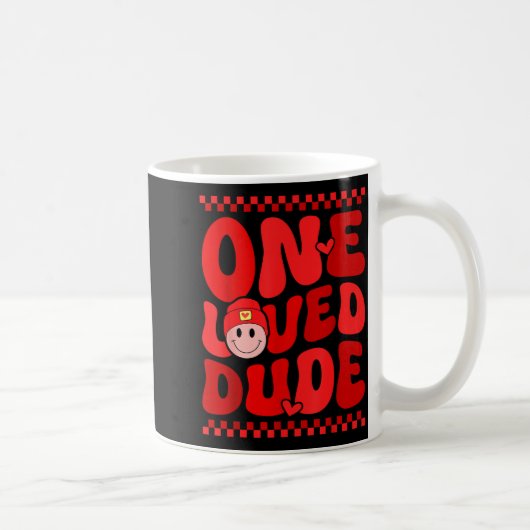 Retro Smile Face One Loved Dude Valentines Day Men コーヒーマグカップ (右)