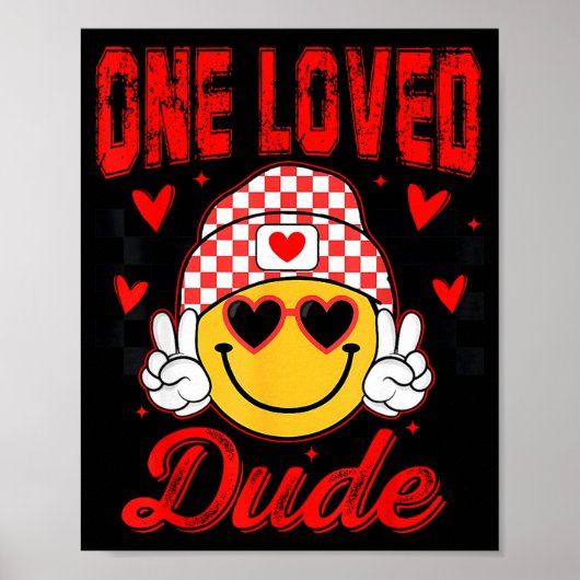 Retro Smile Face One Loved Dude Valentines Day Men ポスター (正面)