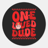 Retro Smile Face One Loved Dude Valentines Day Men ラウンドシール (正面)