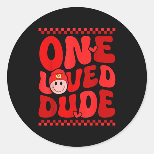 Retro Smile Face One Loved Dude Valentines Day Men ラウンドシール (正面)