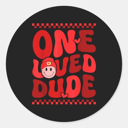 Retro Smile Face One Loved Dude Valentines Day Men ラウンドシール (正面)