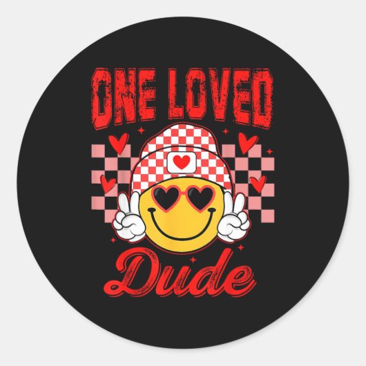 Retro Smile Face One Loved Dude Valentines Day Men ラウンドシール (正面)