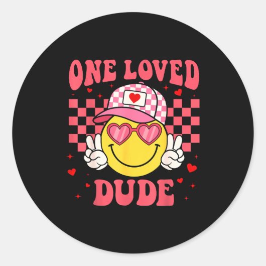 Retro Smile Face One Loved Dude Valentines Day Men ラウンドシール (正面)