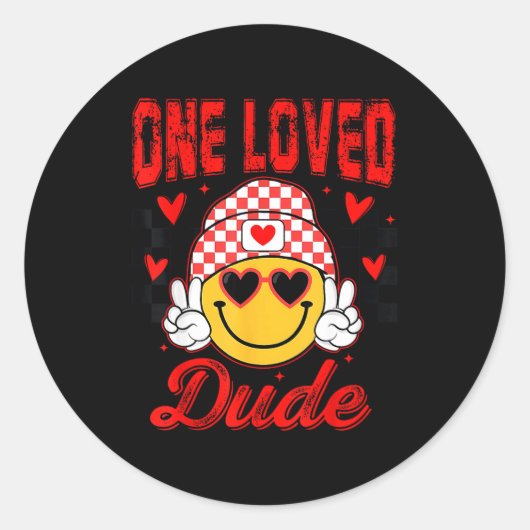 Retro Smile Face One Loved Dude Valentines Day Men ラウンドシール (正面)